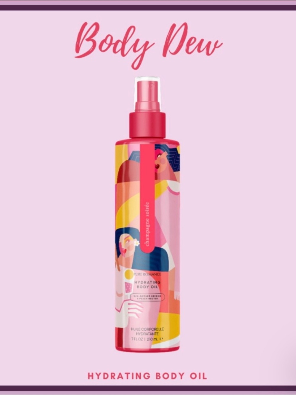 Pure Romance Champagne Soirée 7 Fl Oz Hydrating Body Dew Oil NWT